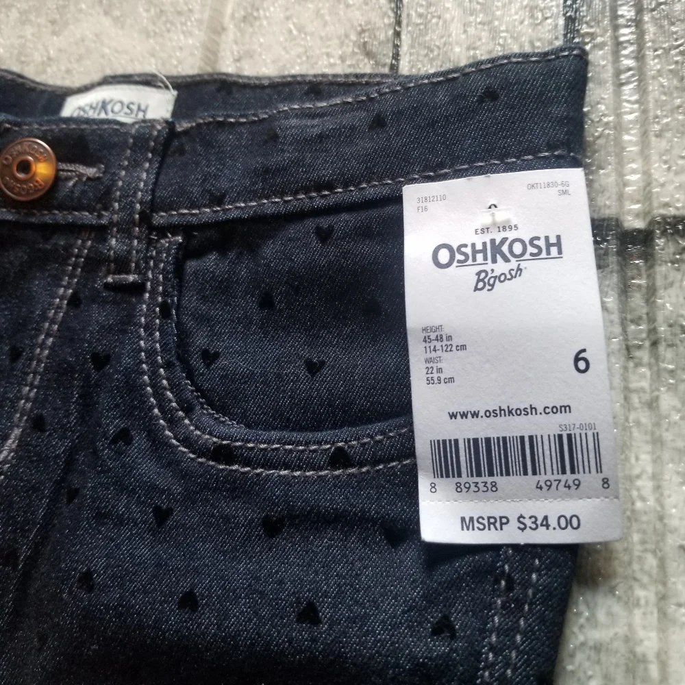 Oshkosh Jeans Girls Size 6 Blue Heart Print New